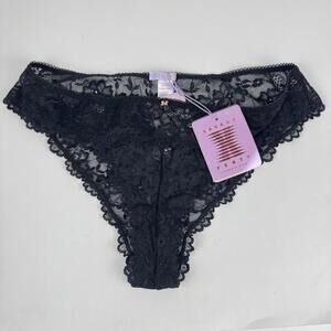 NEW Savage x Fenty Womens Medium Black Sheer Lace Floral Panties Underwear